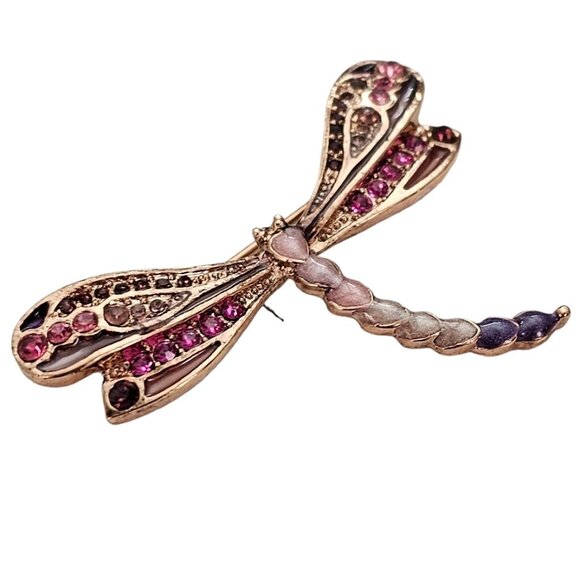 Liz Claiborne Pink Purple Rhinestone Dragonfly Brooch Pin, Signed L309 - Picture 3 of 8